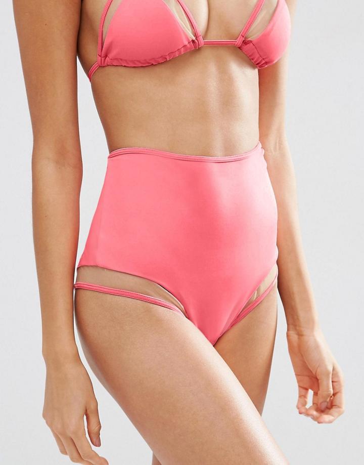 Asos Mix And Match Mesh Insert High Waist Bikini Bottom - Pink