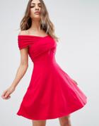 Asos Mini Skater Dress With Bardot Neckline - Red
