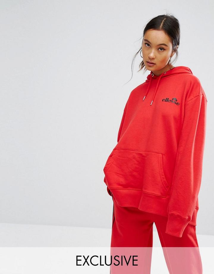 Ellesse Oversized Boyfriend Hoodie With Contrast Logo - Red