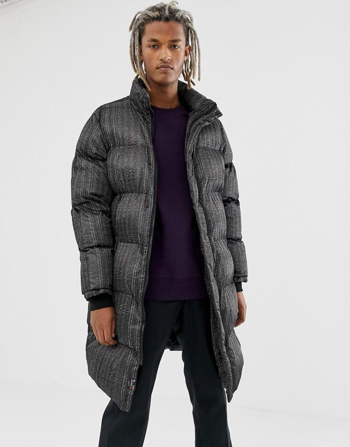 Pull & Bear Puffer Jacket In Black Check - Black