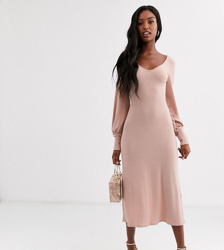 Asos Design Tall Swing Rib Bow Back Midi Dress-pink