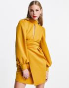 Asos Design 70s Plunge Wrap Waisted Mini Dress In Mustard-yellow