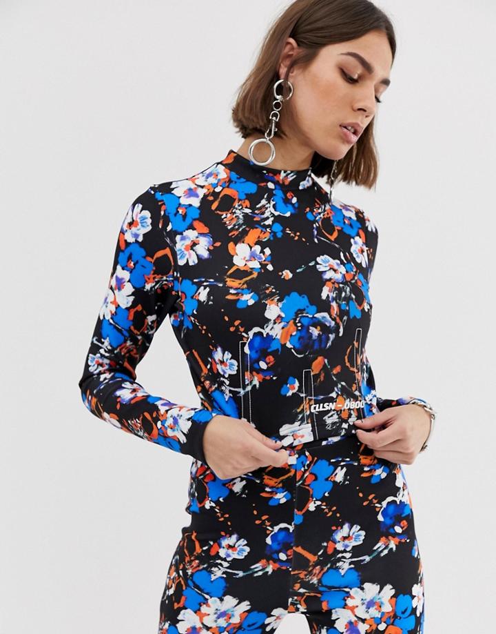 Collusion Floral Scuba Top With Corset - Multi