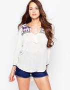 Anmol Smock Top With Neck Tie - White