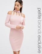 Naanaa Petite Off The Shoulder Cage Detail Bodycon Dress - Tawny Rose