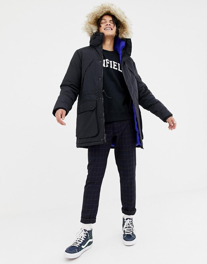 Penfield Kirby Insulated Hooded Parka Detachable Faux Fur Trim In Black - Black