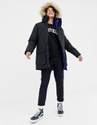 Penfield Kirby Insulated Hooded Parka Detachable Faux Fur Trim In Black - Black