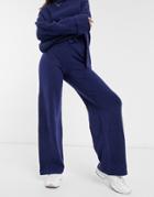 Asos Design Coordinating Wide Leg Knitted Pants With Tie Waist Detail In Blue