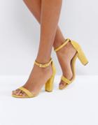 Aldo Myly Suede Barely There Block Heeled Sandals - Yellow