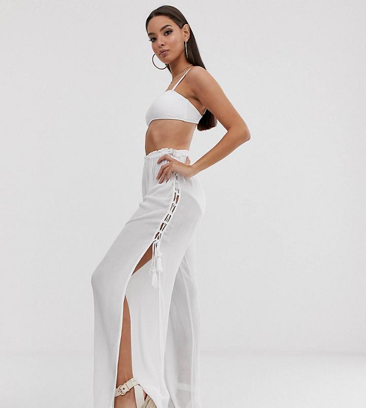 South Beach Exclusive Tie Up Split Beach Pants In White