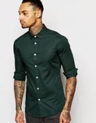 Asos Skinny Fit Shirt In Khaki With Long Sleeves - Green