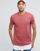 Asos Super Longline T-shirt With Contrast Hem Extender In Rust
