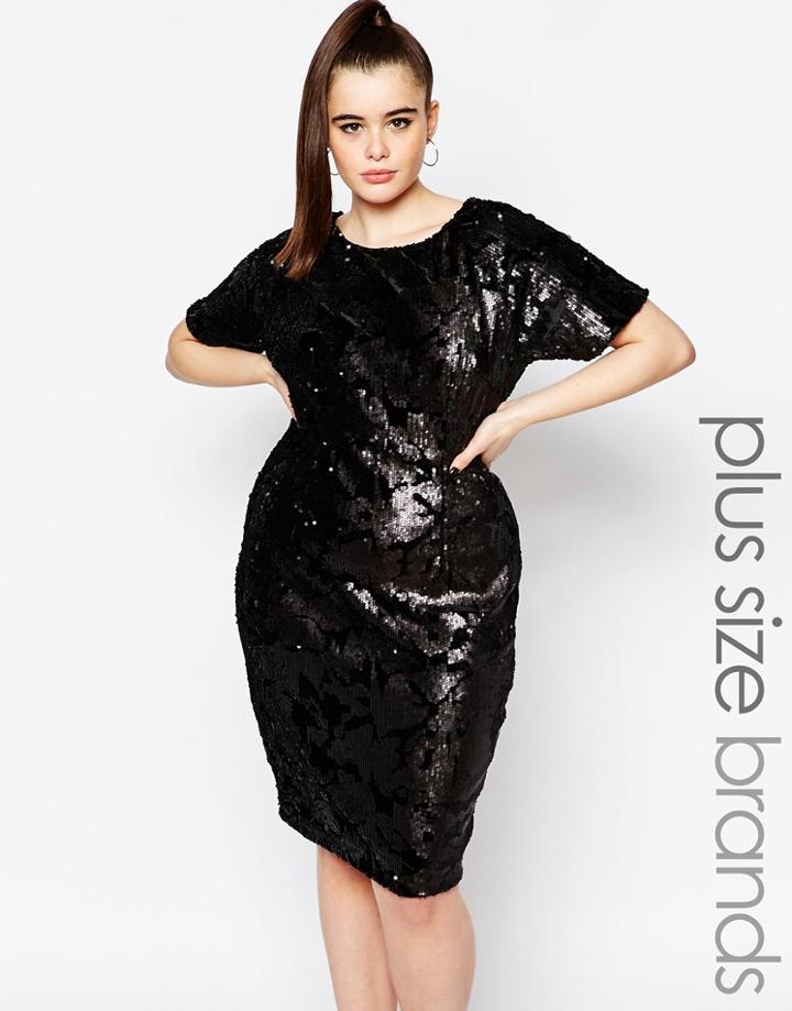 Missguided Plus Sequin And Velvet Mix Dress - Black