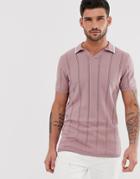 New Look Muscle Fit Knitted Polo In Pink - Pink
