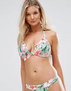 Asos Fuller Bust Mix And Match Exotic Palm Print Molded Plunge Bikini Top Dd-g - Multi