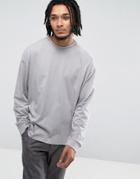 Asos Oversized Long Sleeve T-shirt With Cuffs In Gray - Gray