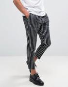 Asos Tapered Fit Smart Pants In Pinstripe - Navy