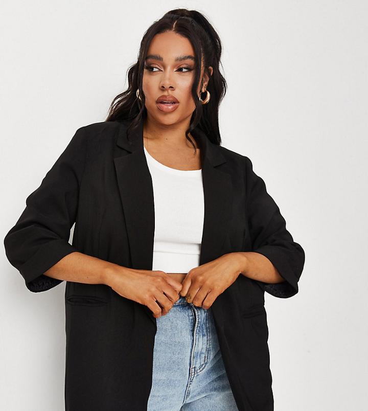 Missguided Plus Boyfriend Blazer In Black