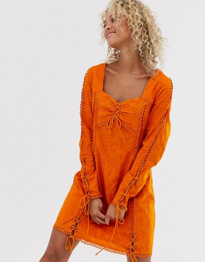 Stevie May Amber Ruched Long Sleeved Dress orange LookMazing