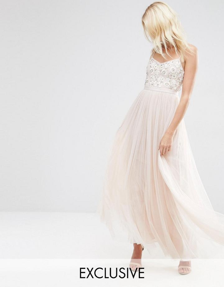 Needle & Thread Embroidered Bust Tulle Maxi Dress - Petal Pink