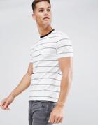 Celio T-shirt In Block Stripe With Pocket - White