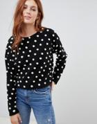New Look Brushed Sweater In Black Polka Dot Pom Pom - Black