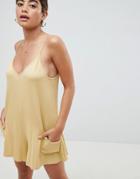 Asos Design Jersey Minimal Romper With Pockets - Yellow