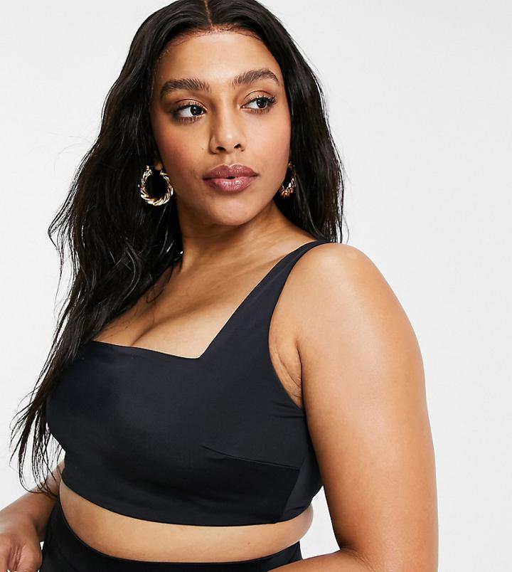 Asos Design Curve Mix And Match Square Neck Crop Bikini Top In Black