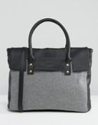 Pieces Foldover Tote Bag With Contrast Grey - Black