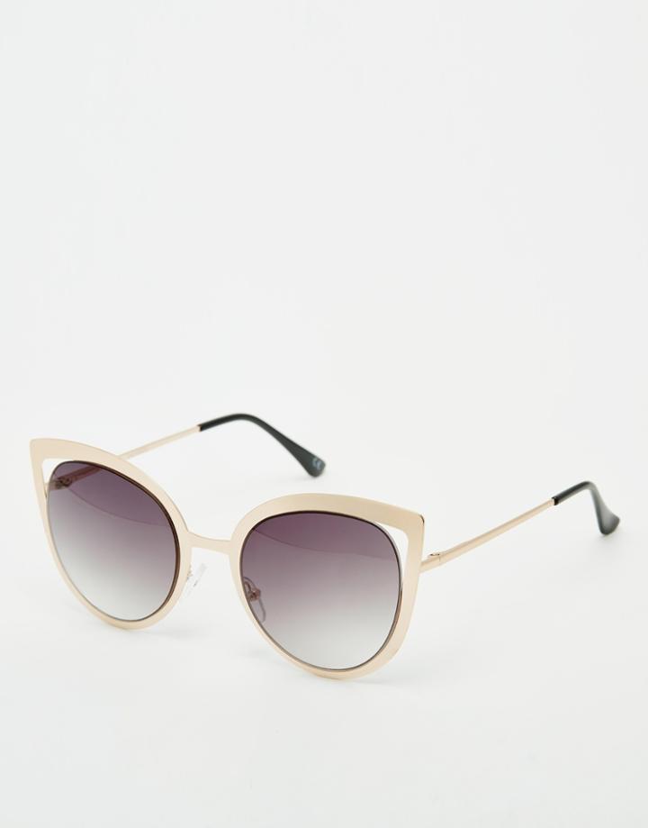 Asos Full Metal Cat Eye Sunglasses With Cut Away - Gold