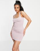 Asos Design Square Neck Seamed Mini Dress In Mauve-pink