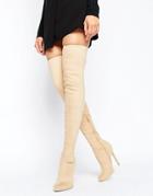 Asos Kamber Stretch Over The Knee Boots - Beige