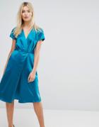 Closet Cap Sleeve Satin Midi Dress - Green