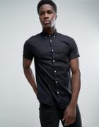 Jack & Jones Originals Linen Mix Short Sleeve Slim Fit Button Down Shirt - Black