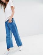 Replay Wide Leg Cropped High Rise Jeans - Retro Blue