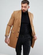New Look Single Breasted Overcoat In Camel - Tan