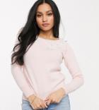 River Island Petite Lace Collar Detail Sweater In Pale Pink