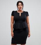 City Goddess Plus Capped Sleeve Peplum Dress - Black