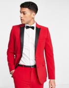 Asos Design Super Skinny Tuxedo Jacket In Red With Black Lapel
