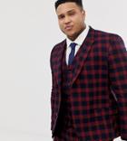 Asos Design Plus Skinny Suit Jacket In Check Waffle Texture-navy