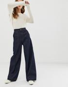 Asos White Wide Leg Jeans With Stitch Detail - Blue