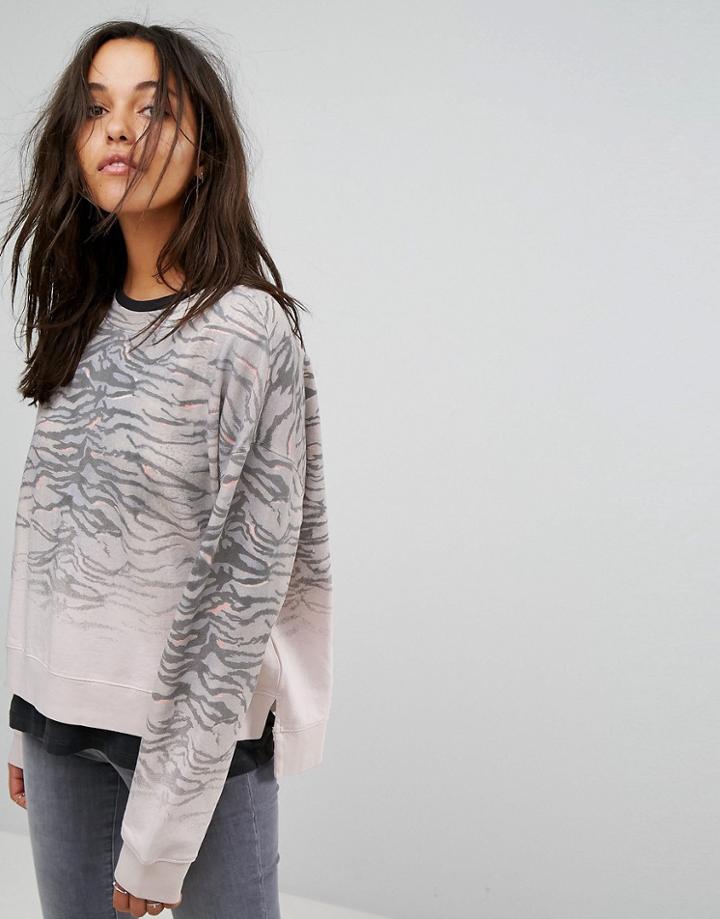 All Saints Sweat Top In Tiger Print - Gray