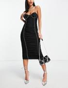 Asos Design Cami Mesh Midi Dress With Crystal Detail In Black