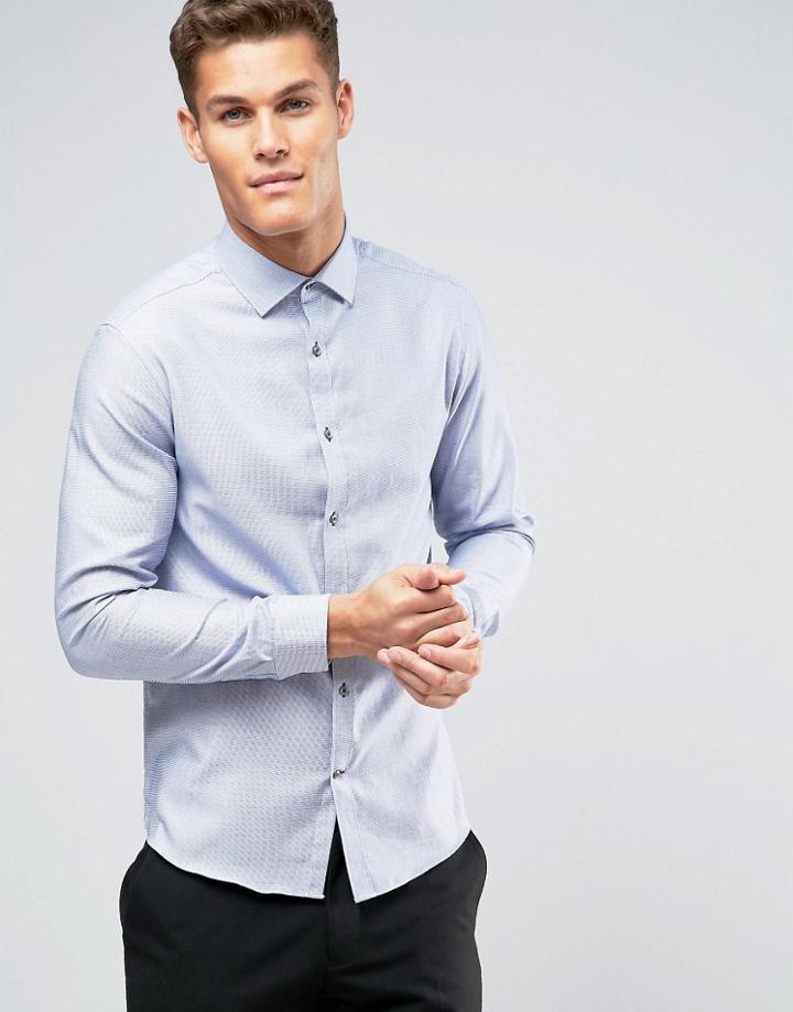 Burton Menswear Slim Micro Puppytooth Shirt In Navy - Navy
