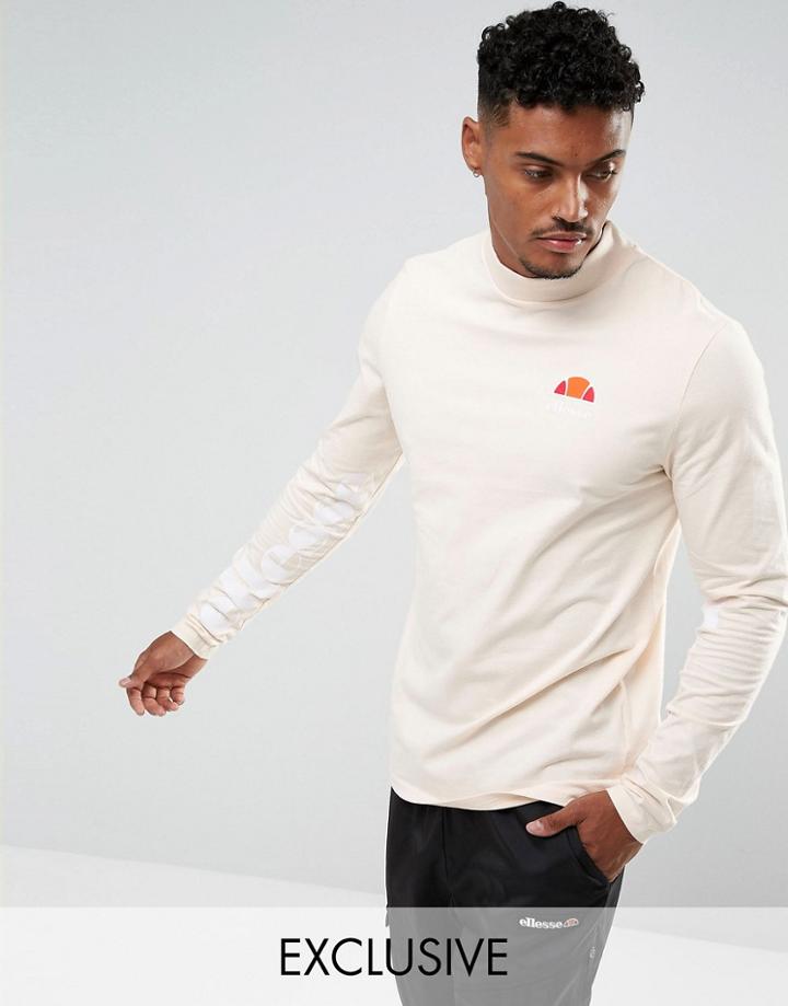 Ellesse Muscle Fit Long Sleeve T-shirt With Sleeve Print In Stone - Stone