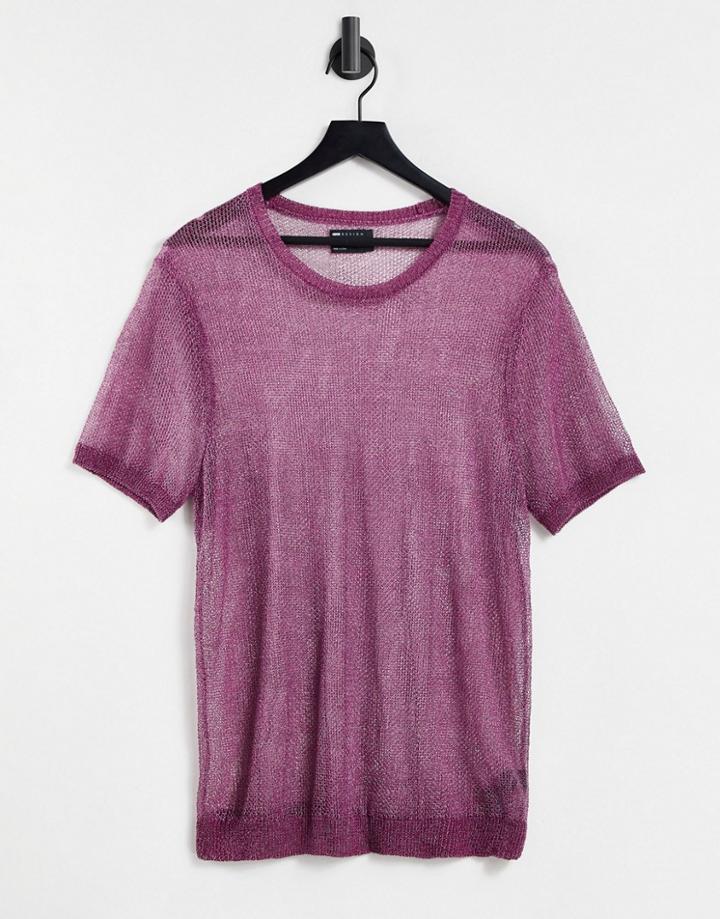 Asos Design Knitted Metallic T-shirt In Purple - Part Of A Set
