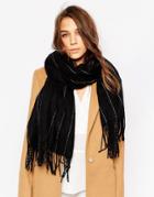 Liquorish Oversized Pinstripe Scarf - Black