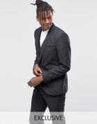 Noak Skinny Suit Jacket With Shawl Lapel & Fleck - Black