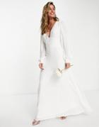 Vila Bridal Maxi Dress With Covered Buttons In White