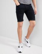 Liquor N Poker Black Denim Shorts With Studs And Rips - Black